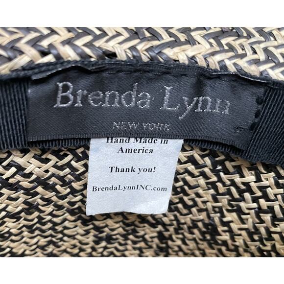 Brenda Lynn Black Beige Wide Brim Straw Hat OS Ribbon Trim Fringe main image 11